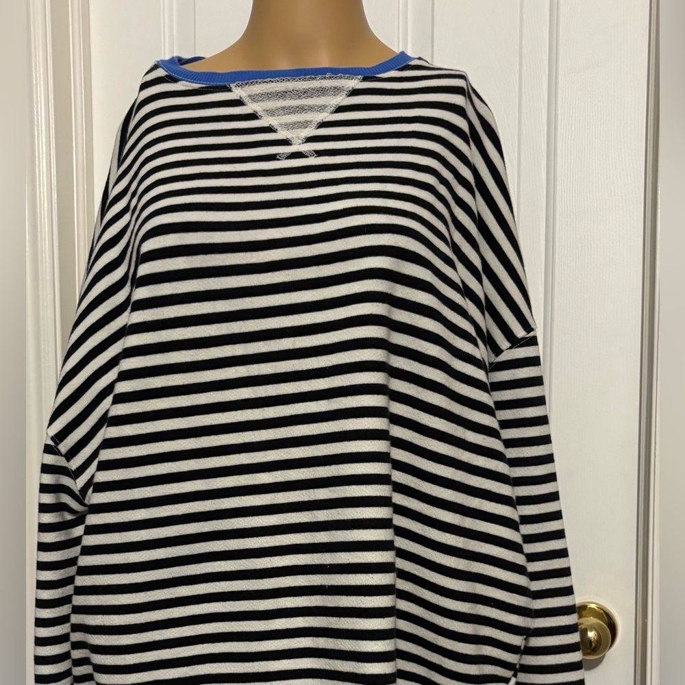 We The Free Monochrome Striped Top with Blue Trim